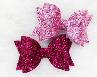 Barbie Pink Glitter Sparkly Hair Bow | Hot Pink Glitter Hair Bow | Sparkle Pink Bow Headband for Baby Girls | Hair Bow for Toddler Girls