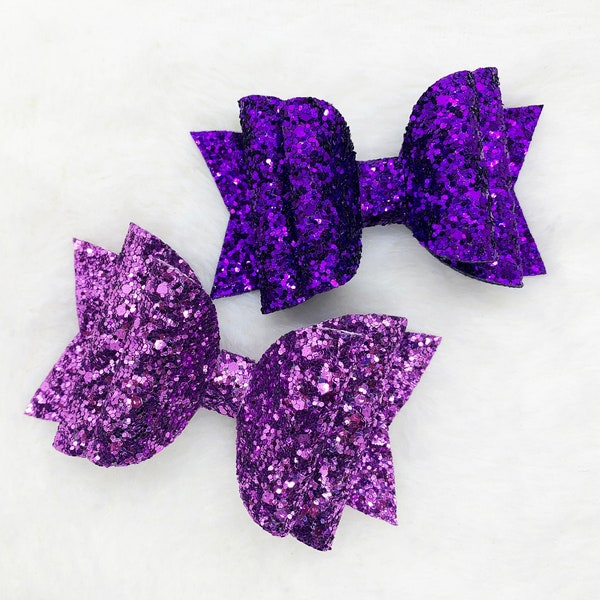 Purple Glitter Sparkly Hair Bow | Violet Glitter Hair Bow | Sparkle Purple Violet Bow Headband for Baby Girls | Hair Bow for Toddler Girls