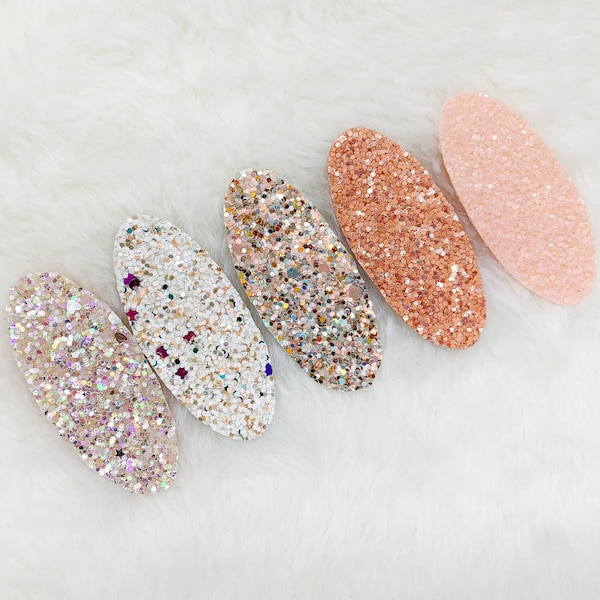 Peach Glitter Snap Clip Set | Sparkly Nude Taupe Baby Toddler Girls Snap Clips | Summer Snap Clips for Girls | Sparkle Non-Slip Grip Clips