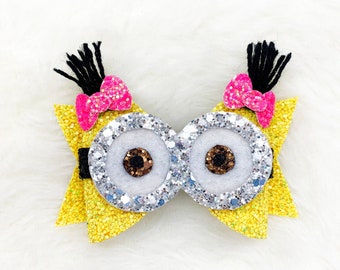 Minions Inspired Glitter Hair Bow: Baby Toddler Girl Bow Headband