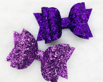 Purple Glitter Sparkly Hair Bow | Violet Glitter Hair Bow | Sparkle Purple Violet Bow Headband for Baby Girls | Hair Bow for Toddler Girls