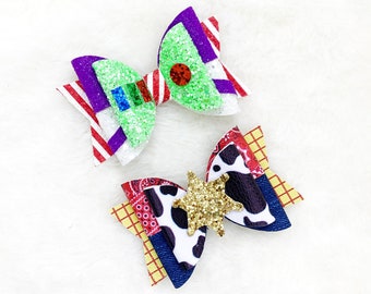 Toy Woody Buzz Lightyear Inspired Hair Bow | Story Hair Bow | Toy Woody Cowboy Hair Bow | Toy Buzz Lightyear Glitter Bow