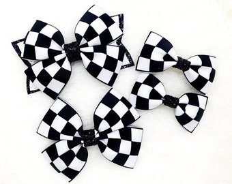 Race car hair bow | Checkered flag F1 Race car hair bow baby headband | race car hair bow for girls | Checkered flag pigtail bows