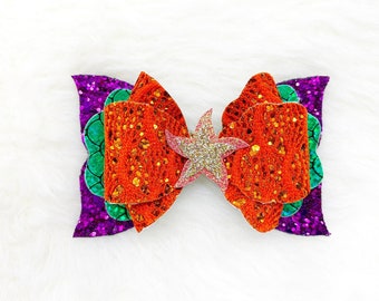 Ariel Inspired Glitter Hair Bow: Little Mermaid Princess Bow
