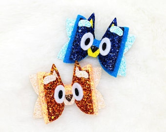Blue Dog & Orange Dog Glitter Hair Bows