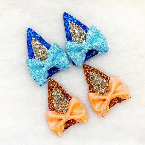 Blue Dog and Orange Dog Family Hair Bows Blue Dog Ears Hair Etsy