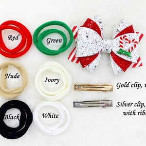 Holiday Christmas Candy Cane Glitter Hair Bow Peppermint Candy Heart Christmas Bow Baby Toddler Headband Christmas gifts for toddler image 4