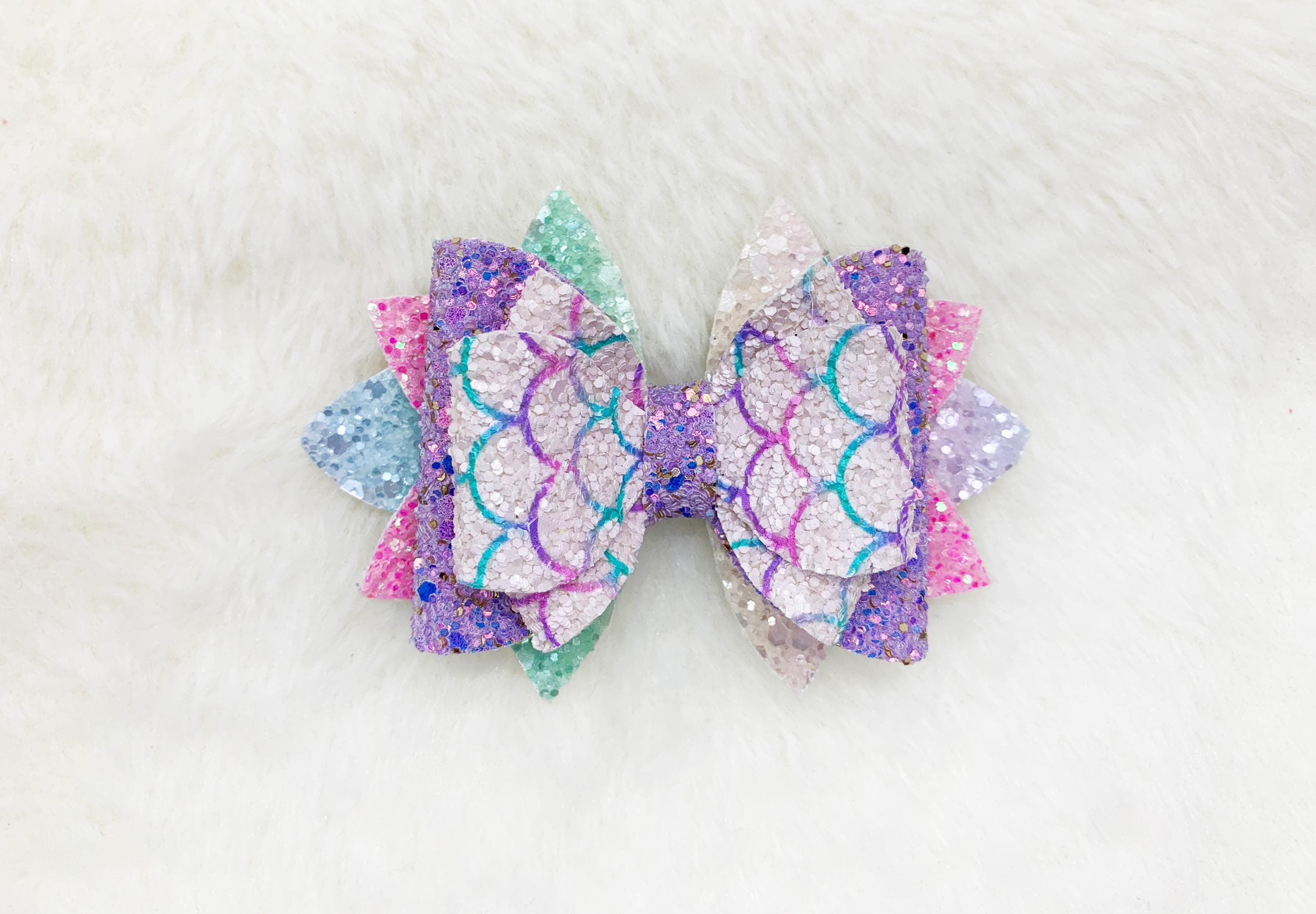 Mermaid Glitter Hair Bow | Fish Scale Mermaid Sparkly Rainbow Hair Bow | Mermaid Baby Bow Headband | Rainbow Mermaid Bow for Toddler Girls