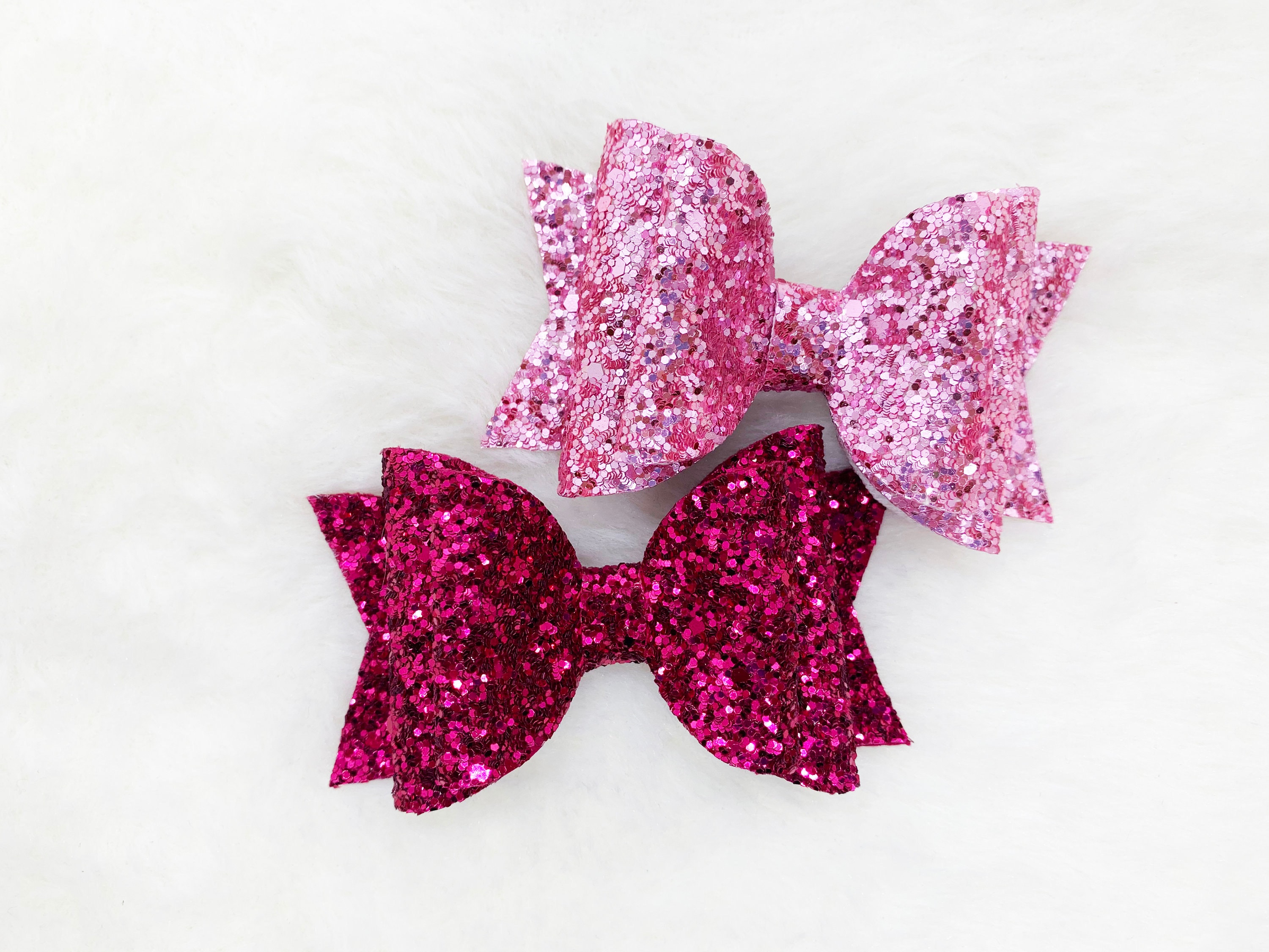 Glittery Pink Breast Cancer Awareness Ribbon Hair Clip, Bow Stacker