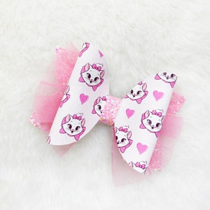 Aristocats Marie hair bow | pink aristocats hair bow | Marie hair bow baby headband | Disney cat Marie hair bow | sparkly hair bow for girls