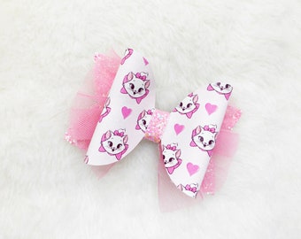 Aristocats Marie hair bow | pink aristocats hair bow | Marie hair bow baby headband | Disney cat Marie hair bow | sparkly hair bow for girls