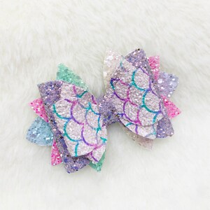 Mermaid Glitter Hair Bow Fish Scale Mermaid Sparkly Rainbow Hair Bow Mermaid Baby Bow Headband Rainbow Mermaid Bow for Toddler Girls image 3