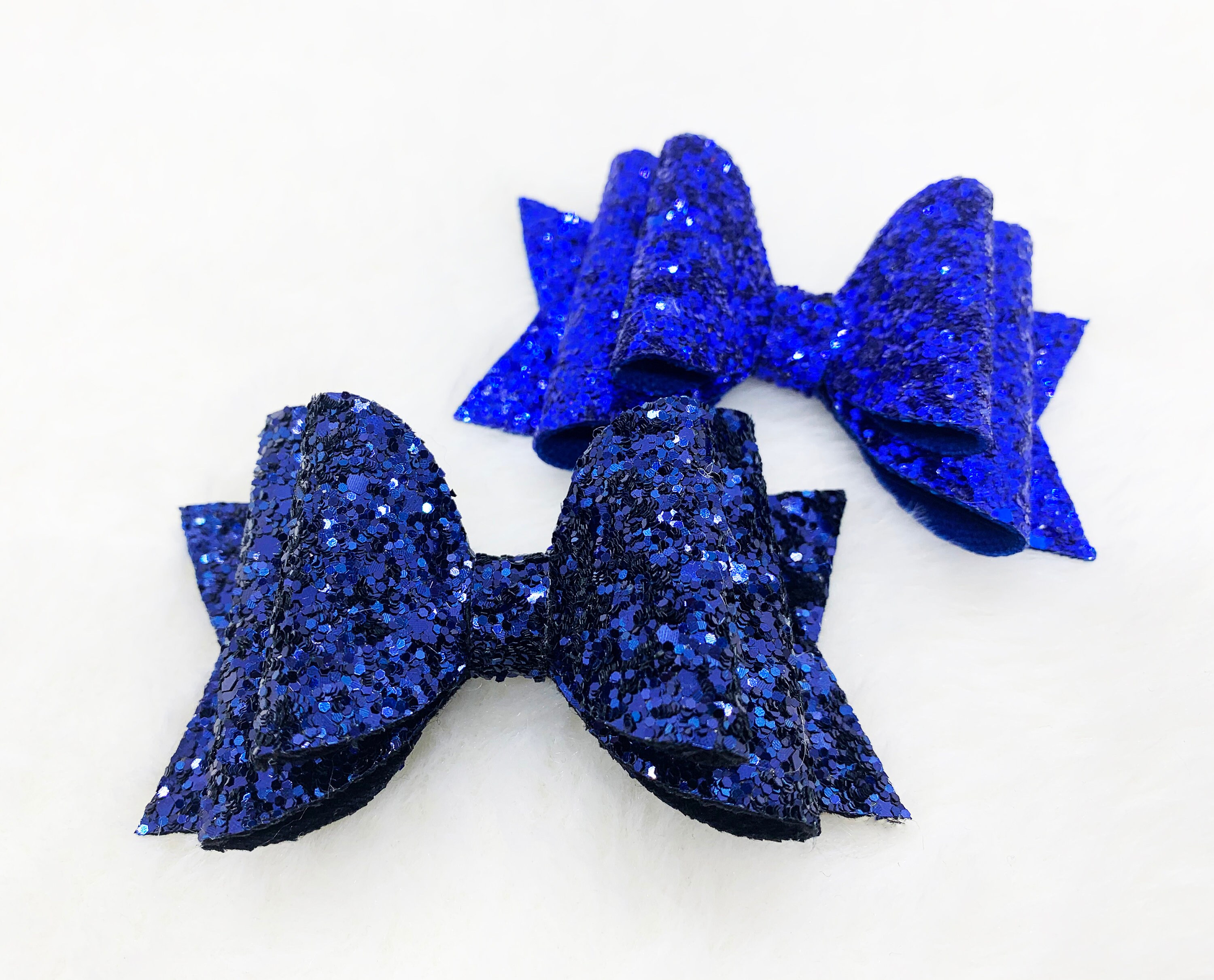 Large Blue Hair Bow - Sparkly Glitter Bow with Elastic Band - wide 9