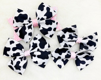 Cow Print Hair Bow: Farm Girl, Cowgirl Ribbon Bow