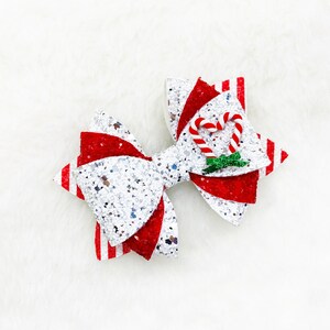 Holiday Christmas Candy Cane Glitter Hair Bow Peppermint Candy Heart Christmas Bow Baby Toddler Headband Christmas gifts for toddler image 2