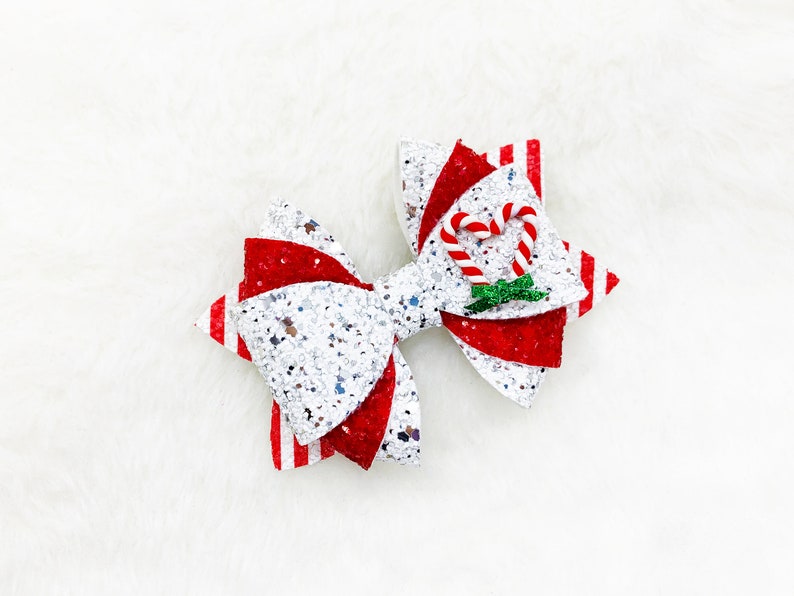 Holiday Christmas Candy Cane Glitter Hair Bow Peppermint Candy Heart Christmas Bow Baby Toddler Headband Christmas gifts for toddler image 2