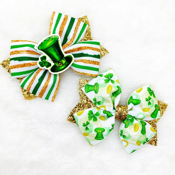 St. Patrick's day Glitter hair bow | shamrock hair bow | St. Patrick's day Clover Hair Bow baby headband | St. Patty's Hat Hair Bow