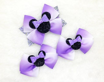 Purple Minnie Mouse Ears Ribbon Hair Bow: Baby Headband