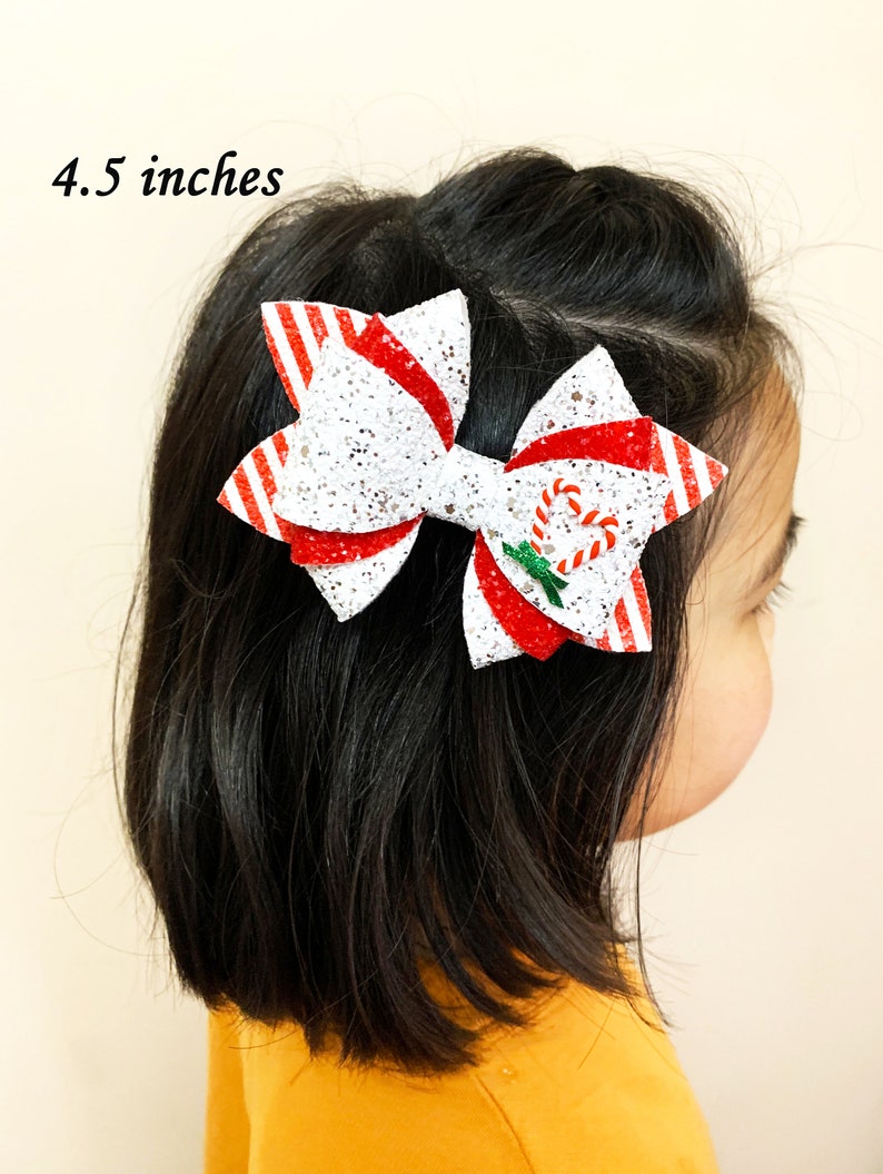 Holiday Christmas Candy Cane Glitter Hair Bow Peppermint Candy Heart Christmas Bow Baby Toddler Headband Christmas gifts for toddler image 7