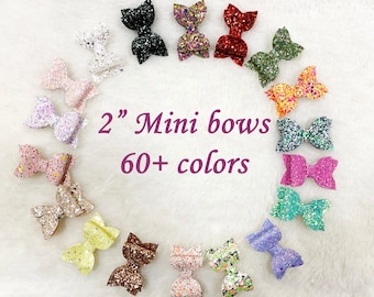 Mini glitter hair bows | Tiny bows for baby pigtails | small bows for babies | Teeny 2 inches bow headband for baby | 2&quot; pigtail hair bows