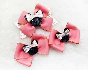 Coral Minnie Mouse Ears Ribbon Hair Bow: Baby Headband