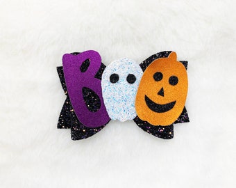 Glitter Halloween Hair Bow: BOO Ghost Pumpkin, Baby Headband