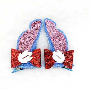 Disney lilo and stitch ears hair bow | Lilo and stitch pigtail ears clips | stitch ears hair clips | stand up stitch ears clips