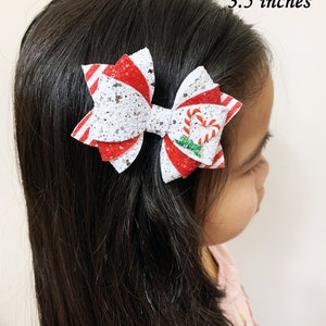 Holiday Christmas Candy Cane Glitter Hair Bow Peppermint Candy Heart Christmas Bow Baby Toddler Headband Christmas gifts for toddler image 6