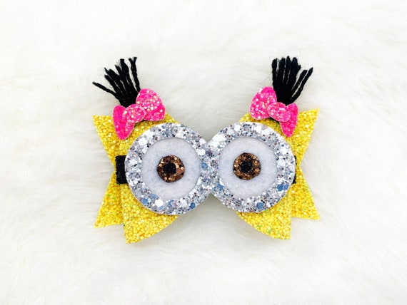 Minions Inspired Glitter Hair Bow: Baby Toddler Girl Bow Headband