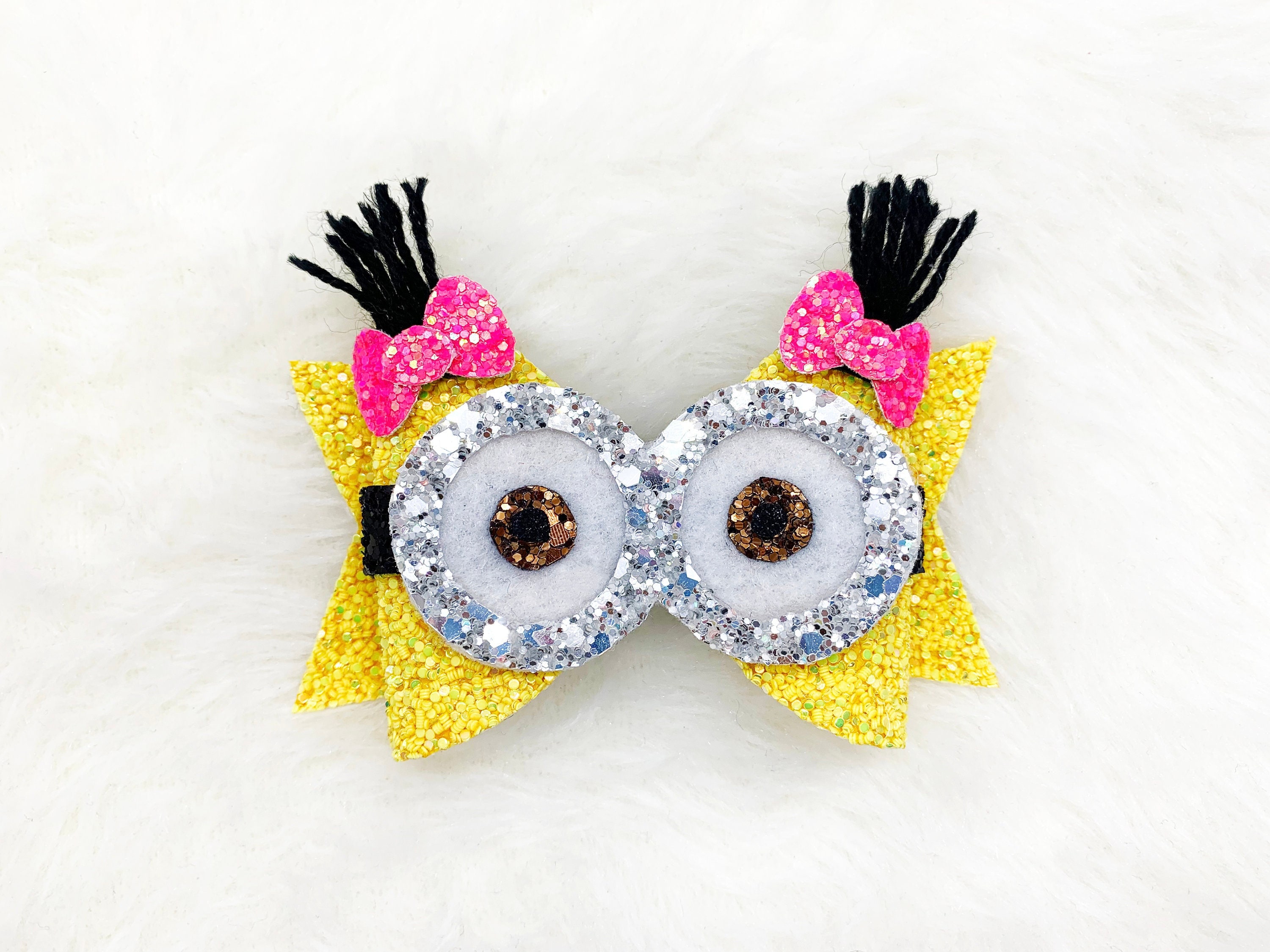 Minions Inspired Glitter Hair Bow: Baby Toddler Girl Bow Headband