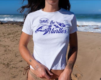 SAVE THE TURTLES Baby Tee, Ocean Conservation Tshirt, Sealife Lover, Protect The Sea Turtles Tee, Beachy Summer Top