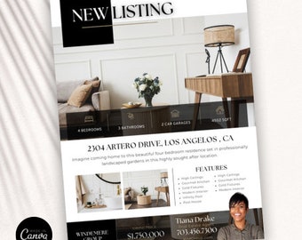 Real Estate Listing Template, Real Estate Just Listed Templates, Modern Realtor Canva Template (Digital Download)