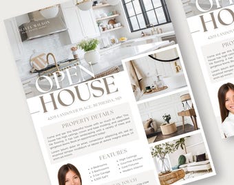 Real Estate Open House Flyer Template, Real Estate House, Real Estate Marketing (Canva)