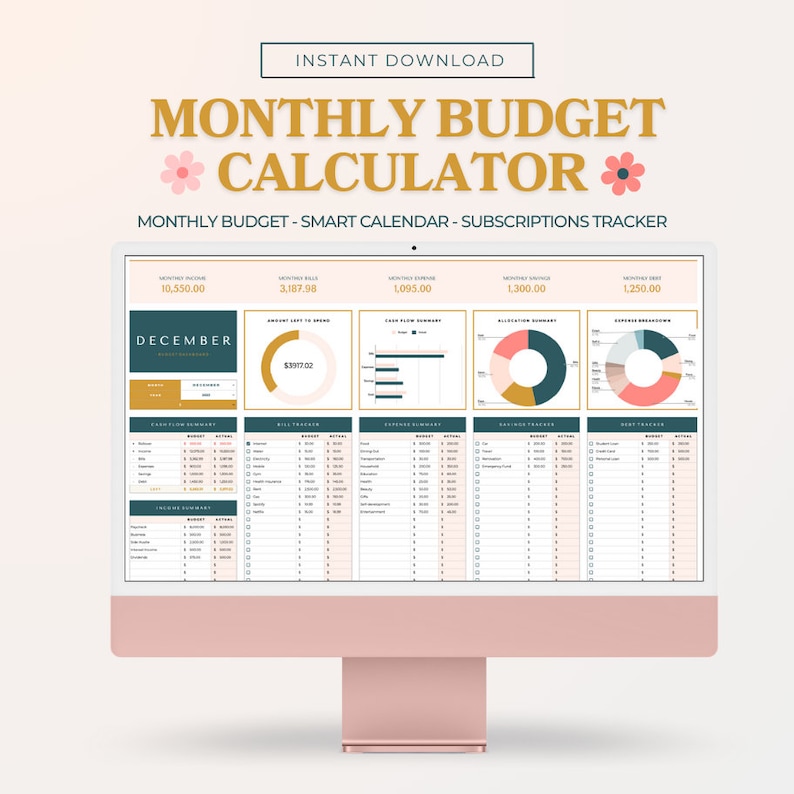 Monthly Budget Planner Google Sheet, Finance Tracker (digital Download ...
