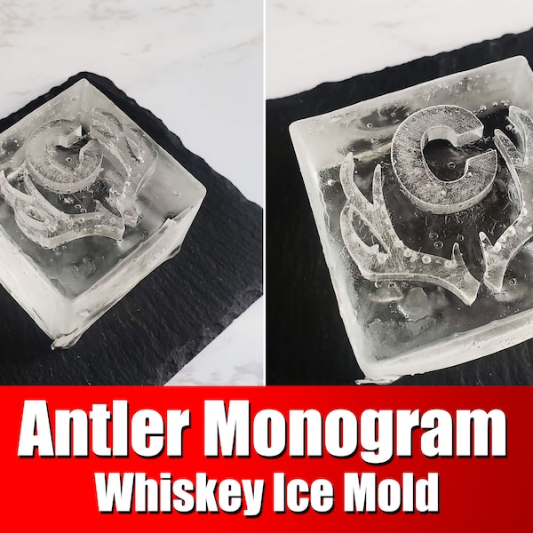 Personalized Antler Monogram Whiskey Ice Mold | Customized whiskey ice cube maker, Gift for outdoorsman, hunter, fisher, Hunting theme gift
