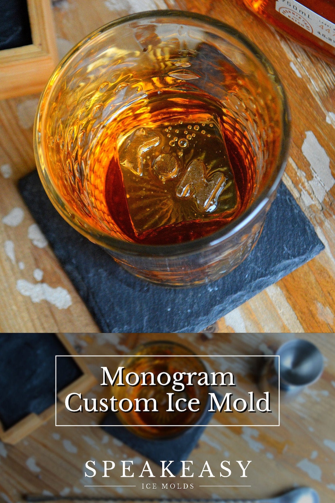 Custom 2in Monogram Ice Cube Mold for Whiskey Cocktails and Him  Personalized Father's Day Gift 