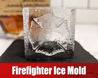 Firefighter Gift | Personalized whiskey ice mold for firemen, Custom silicone ice mold, Maltese Cross ice cubes, Fire helmet, Crossed axes