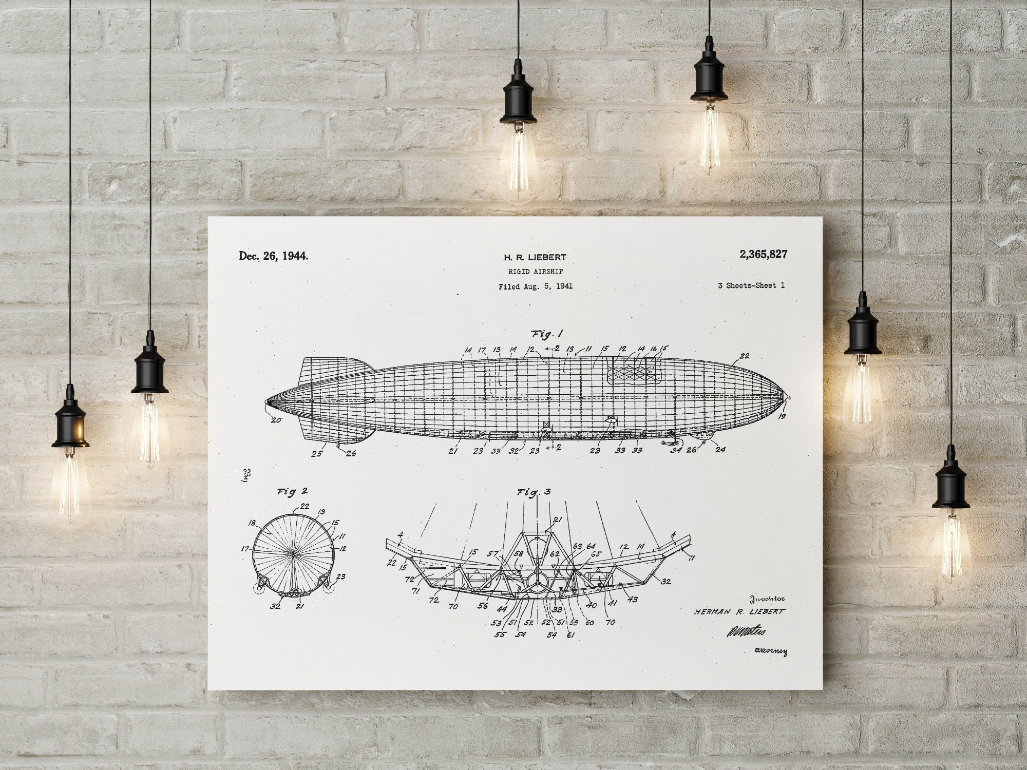 Ballon - Dirigeable Zeplin Brevet d'invention Poster A5 A4 A3 Original Patent 1944