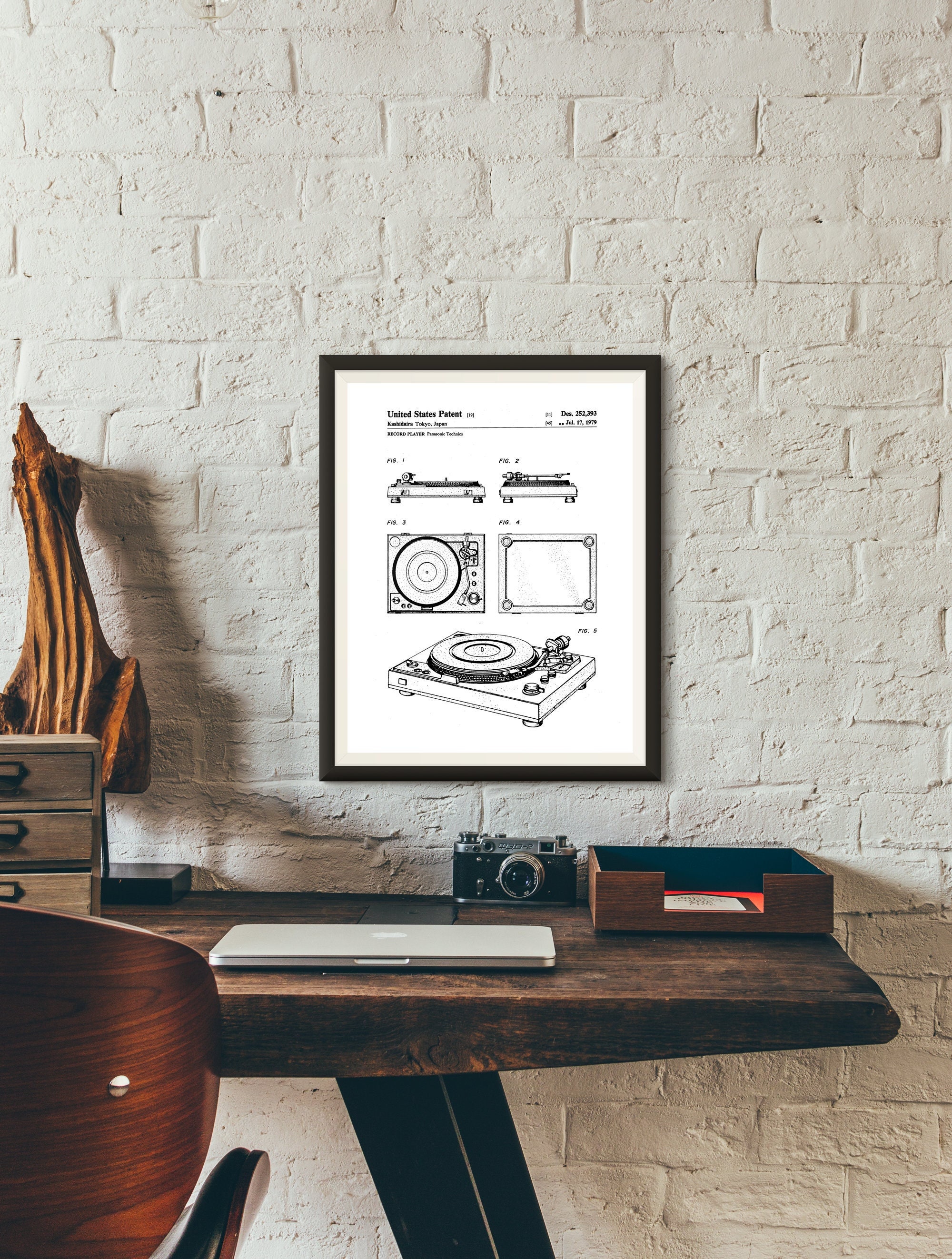 Platine Vinyle - Brevet d'invention Poster A5 A4 A3 Musique Play Music Vinyl Old Original Patent 193