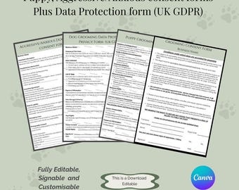 Dog Grooming Consent Forms| Puppy - Aggresive/Nervous - Data Protection Froms