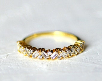 Baguette Ehering, Brautjungfernring, Trauring, Verlobungsring, Verlobungsring Gold, 14k Gold filled Ring