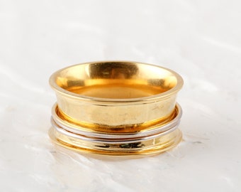 Wide Cigar Band Ring, Pipe Cut Elegant 14K Solid Gold Modern Rings, Unisex Wedding Band Ring, Stackable Gold Filled Wedding Ring