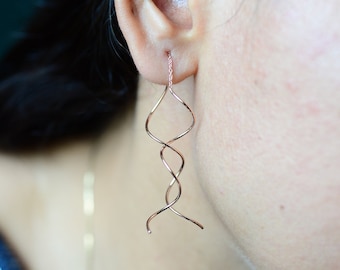 14k Gold Filled Dangle Earrings, Modern Long Spiral Twist Earrings, Contemporary Handcrafted Jewellery, Statement Earrings, Gift for Her