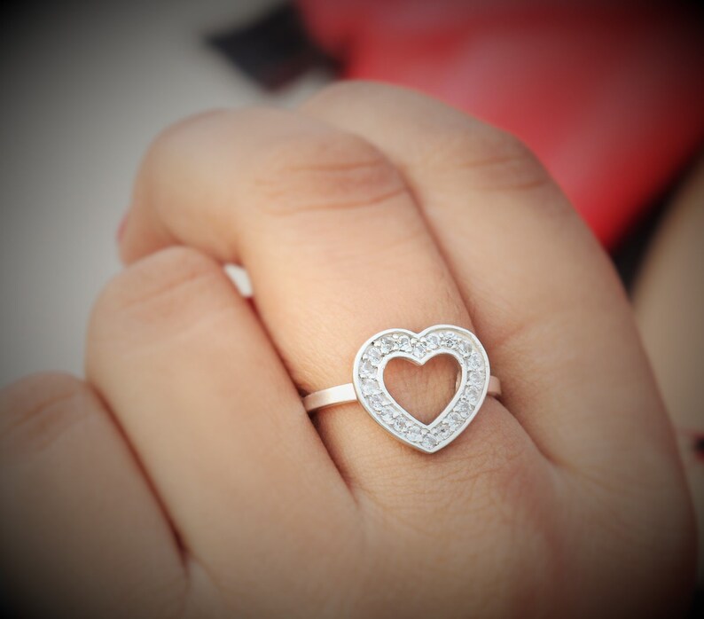 Heart Engagement Ring Zircon Ring Sterling Silver Ring With image 0