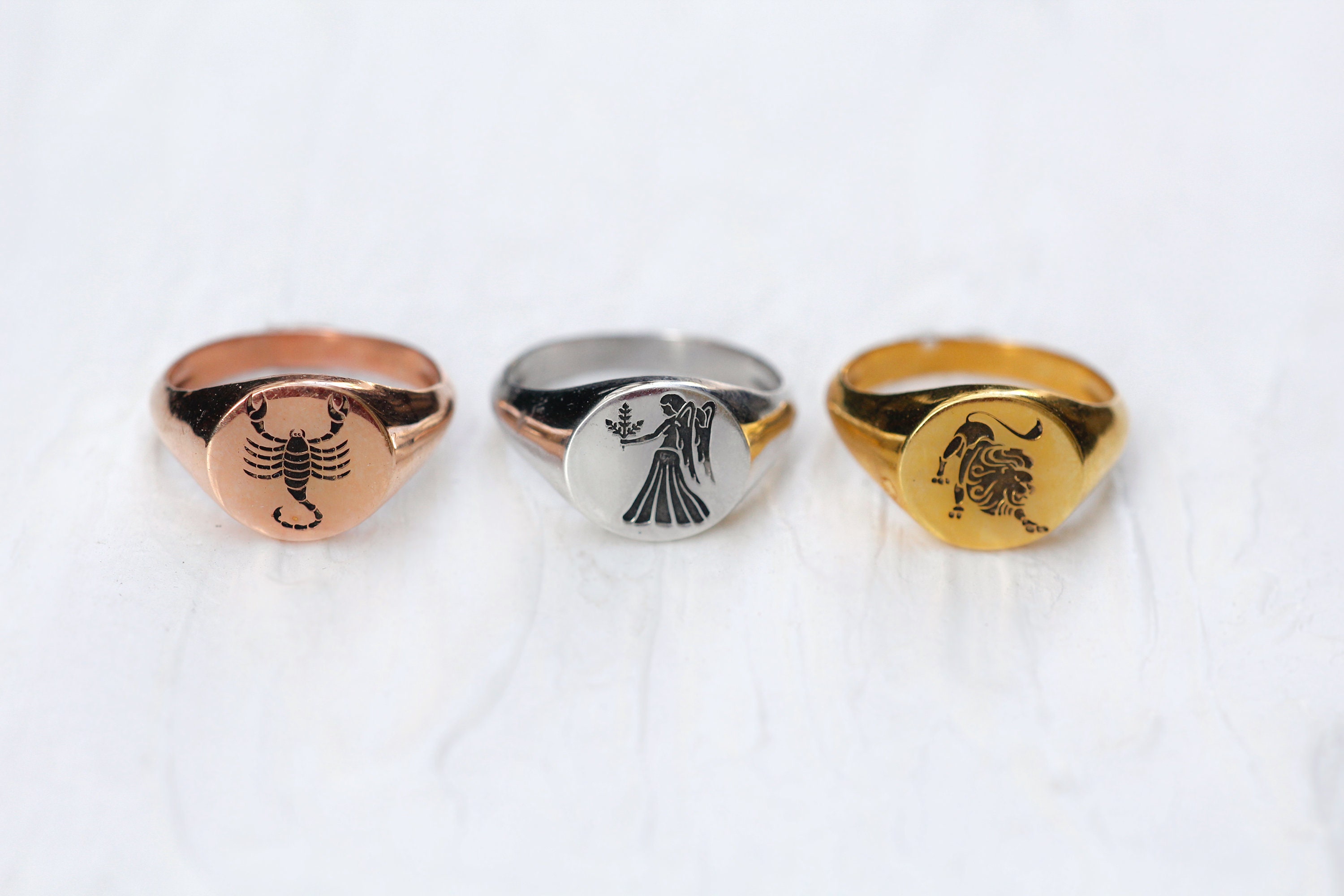 Zodiac Sign Signet Rings, Vermeil Signet Ring, Astrology Rings, Solid ...