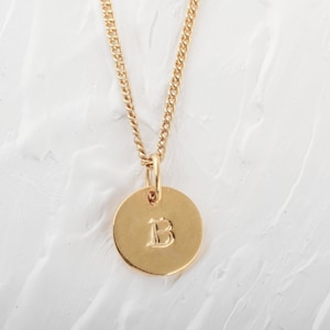 Personalized Disc Letter Necklace, 14k Solid Gold Monogram Charm Necklace, Engraved Initial Circle Gold Filled Coin Pendant, Bridesmaid Gift