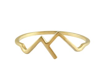 Anillo de la banda de la montaña, anillo de oro minimalista de 14k, anillo geométrico, anillo delicado delgado, anillo apilable de oro moderno, anillo en forma de V, anillo de la naturaleza delicada