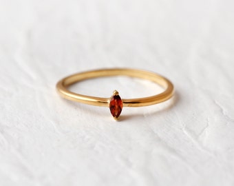Marquise Garnet Gold Ring, Natural Garnet Gemstone Ring, Boho Ring, Wedding Anniversary Gift, 14k Gold Ring, Engagement Band, Gift for Her