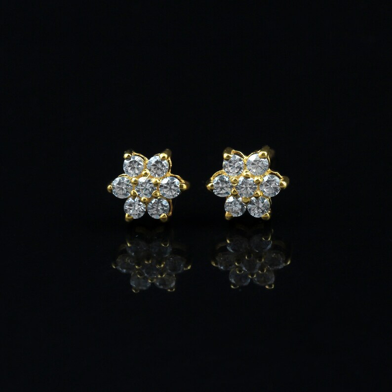 Silver Earring Studs Cute Zircon Earrings Gold Plated Stud image 0
