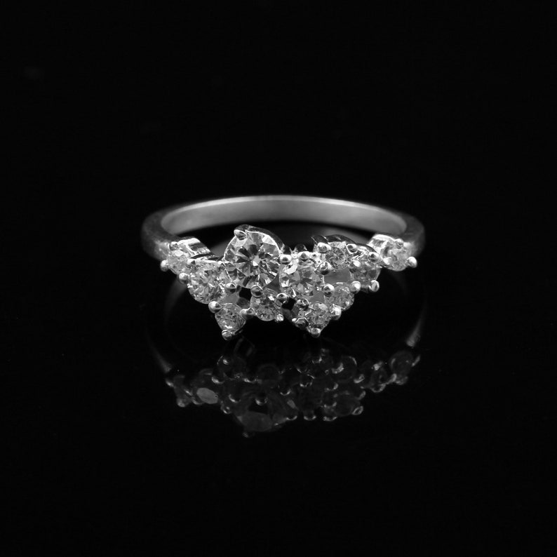 Natural White Zircon Ring Sterling Silver Ring With Clear image 0